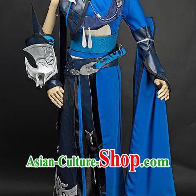 China Ancient Cosplay Childe Swordsman Blue Costumes Chinese Traditional Knight-errant Clothing for Men