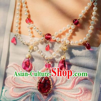 China Ancient Palace Accessories Conophytum Pucillum Pearls Necklace Chinese Traditional Jewelry Hanfu Necklet for Women
