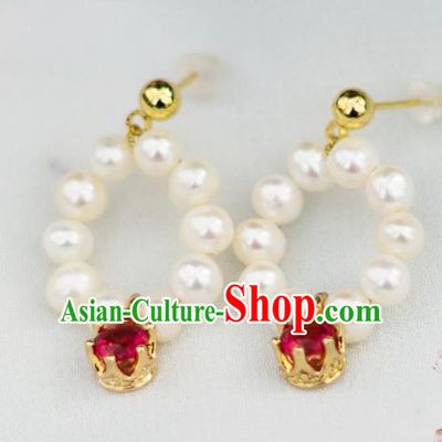 China Ancient Palace Accessories Classical Pearls Earrings Chinese Traditional Hanfu Eardrop for Women