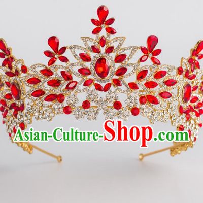 Baroque Bride Hair Accessories Classical Royal Crown Red Crystal Imperial Crown Headwear for Women