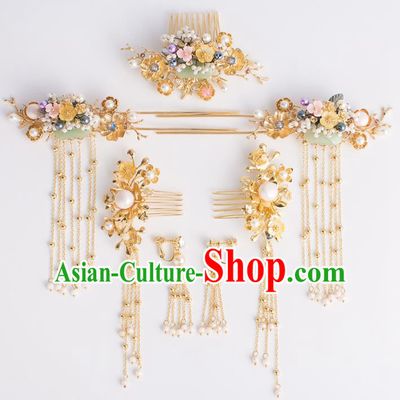 Chinese Traditional Wedding Hair Accessories Ancient Bride Tassel Hairpins Xiuhe Suit Headwear for Women