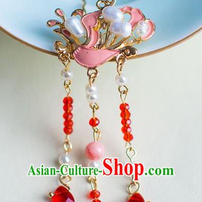 Chinese Traditional Palace Hair Accessories Xiuhe Suit Tassel Pink Hair Clip Ancient Hairpins for Women