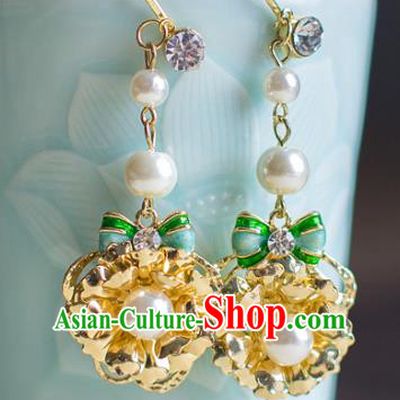 Chinese Ancient Bride Classical Accessories Golden Flower Earrings Wedding Jewelry Hanfu Eardrop for Women