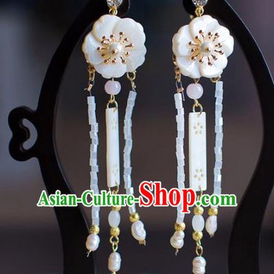 Chinese Ancient Bride Classical Accessories Shell Flower Earrings Wedding Jewelry Hanfu Eardrop for Women