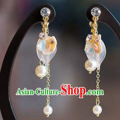 Chinese Ancient Bride Classical Accessories Earrings Wedding Jewelry Hanfu Pearls Eardrop for Women