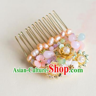Chinese Traditional Palace Hair Accessories Xiuhe Suit Pearls Hair Comb Ancient Hairpins for Women