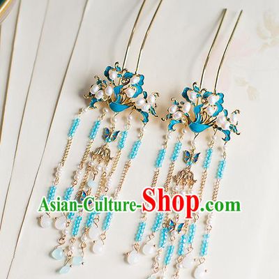 Chinese Traditional Palace Hair Accessories Xiuhe Suit Blueing Phoenix Hair Clips Ancient Hairpins for Women