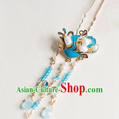 Chinese Traditional Palace Hair Accessories Xiuhe Suit Blueing Phoenix Pearls Hair Clips Ancient Hairpins for Women