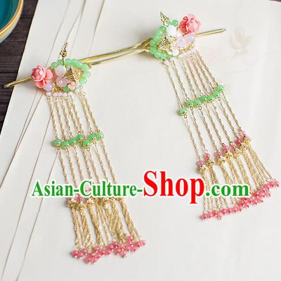 Chinese Traditional Palace Hair Accessories Xiuhe Suit Green Beads Hair Clips Ancient Hairpins for Women