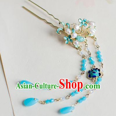 Chinese Traditional Palace Hair Accessories Xiuhe Suit Blueing Pearls Hair Clips Ancient Hairpins for Women