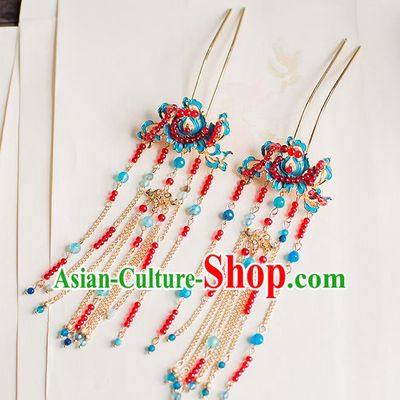Chinese Traditional Palace Hair Accessories Xiuhe Suit Red Beads Hair Clips Ancient Hairpins for Women