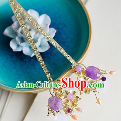 Chinese Traditional Palace Hair Accessories Xiuhe Suit Purple Jade Hair Clips Ancient Hairpins for Women