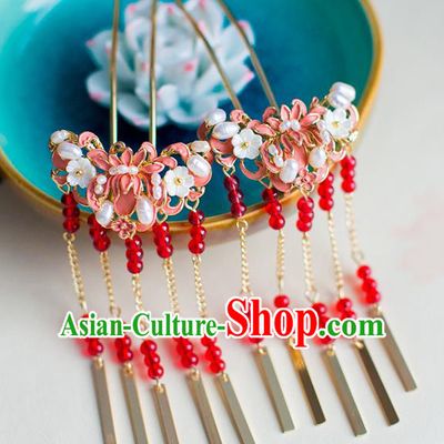 Chinese Traditional Palace Hair Accessories Xiuhe Suit Pink Lotus Hair Clips Ancient Hairpins for Women