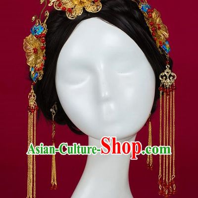 Chinese Traditional Wedding Hair Accessories Ancient Bride Hairdo Crown Hairpins Headwear for Women