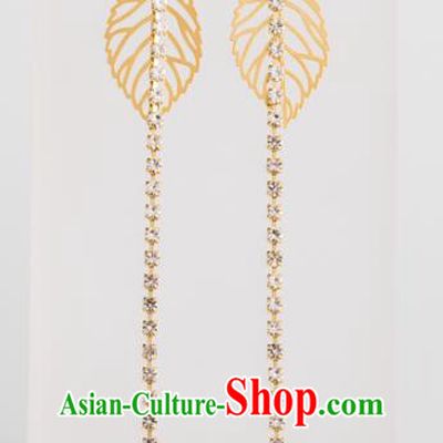 Bride Classical Accessories Earrings Pendant Wedding Golden Leaf Tassel Eardrop for Women