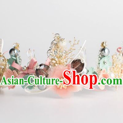 Baroque Bride Hair Accessories Pink Flowers Royal Crown Classical Wedding Princess Imperial Crown for Women