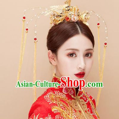 Chinese Traditional Palace Hair Accessories Wedding Phoenix Coronet Ancient Xiuhe Suit Hairpins Complete Set for Women