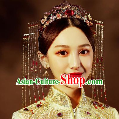 Chinese Traditional Palace Hair Accessories Wedding Blueing Butterfly Phoenix Coronet Ancient Xiuhe Suit Hairpins Complete Set for Women