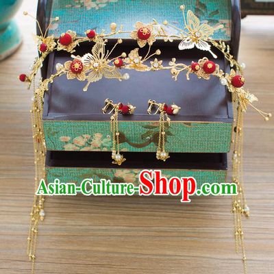 Chinese Traditional Wedding Hair Accessories Ancient Xiuhe Suit Hair Clasp Bride Hairpins Step Shake for Women