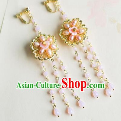 Bride Classical Accessories Pink Pearls Earrings Wedding Jewelry Tassel Eardrop for Women