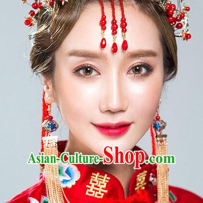 Chinese Traditional Palace Hair Accessories Xiuhe Suit Phoenix Coronet Ancient Blueing Butterfly Hairpins Complete Set for Women