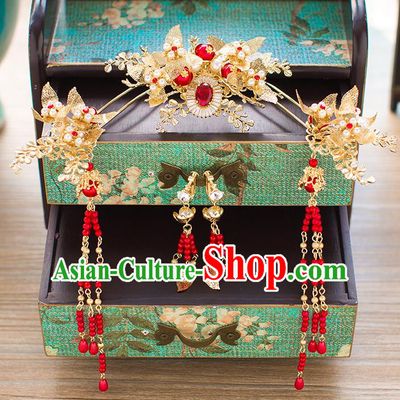 Chinese Traditional Palace Hair Accessories Xiuhe Suit Hairpins Ancient Tassel Hair Clips Complete Set for Women