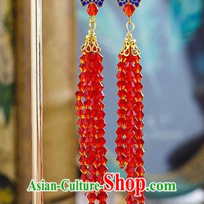 Chinese Ancient Bride Classical Accessories Earrings Wedding Jewelry Hanfu Blueing Butterfly Eardrop for Women