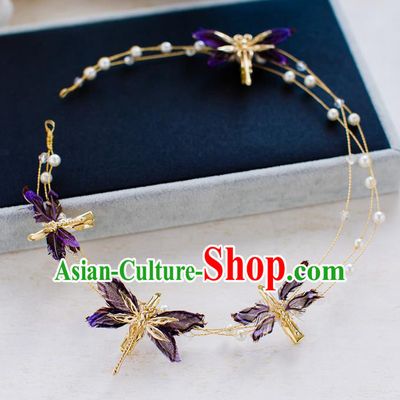 Top Classical Bride Hair Accessories Wedding Purple Dragonfly Hair Clasp Headwear for Women