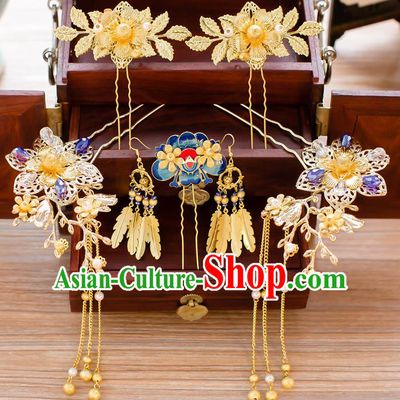 Chinese Traditional Palace Hair Accessories Ancient Hairpins Tassel Step Shake Xiuhe Suit Hair Clips Complete Set for Women