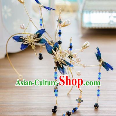 Top Classical Bride Hair Accessories Wedding Blue Dragonfly Hair Clasp Headwear for Women