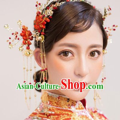Chinese Traditional Palace Hair Accessories Ancient Hairpins Xiuhe Suit Hair Clasp Complete Set for Women