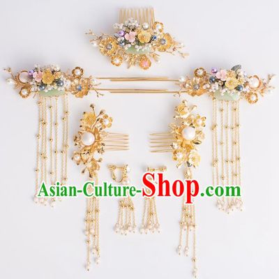 Chinese Traditional Palace Hair Accessories Ancient Hairpins Xiuhe Suit Hair Combs Complete Set for Women