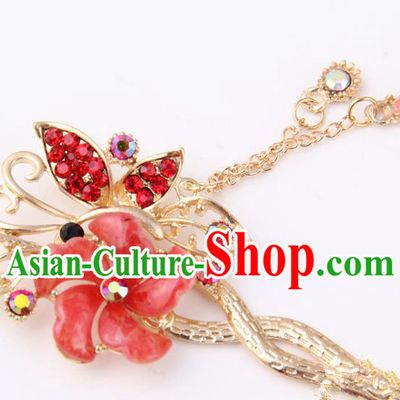 Chinese Traditional Palace Hair Accessories Ancient Red Flowers Hairpins Crystal Hair Clips for Women