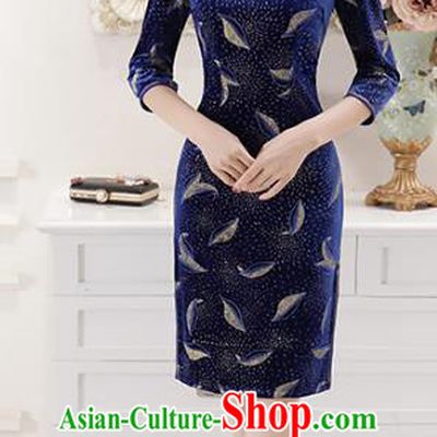 Top Grade Chinese National Costume Royalblue Qipao Dress Traditional Lace Cheongsam for Women