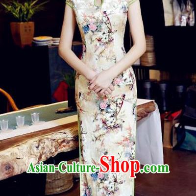 Chinese National Costume Handmade Tang Suit Qipao Dress Traditional Printing Cheongsam for Women
