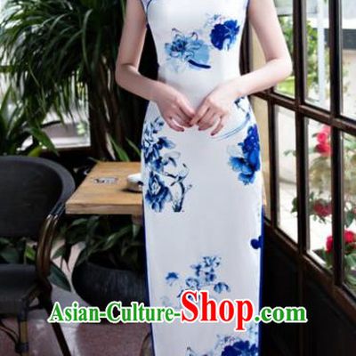 Chinese Top Grade Retro Qipao Dress Traditional Republic of China Tang Suit Printing Butterfly Silk Cheongsam for Women