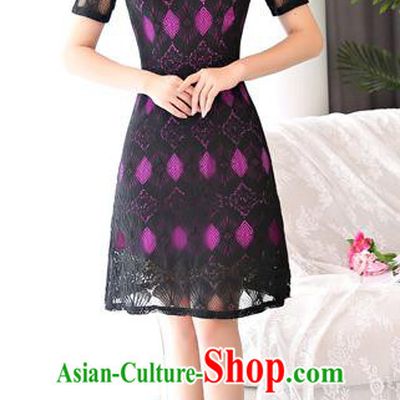 Chinese National Costume Tang Suit Black Lace Qipao Dress Traditional Republic of China Cheongsam for Women