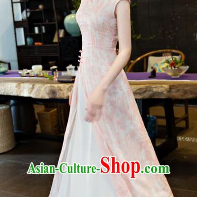 Chinese National Costume Tang Suit Qipao Dress Traditional Republic of China Pink Cheongsam for Women