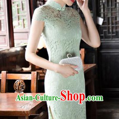 Chinese National Costume Tang Suit Qipao Dress Traditional Republic of China Light Green Cheongsam for Women