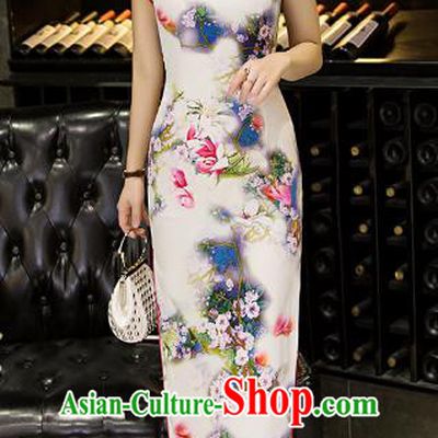 Chinese Top Grade Retro Printing Silk Qipao Dress Traditional Republic of China Tang Suit Cheongsam for Women