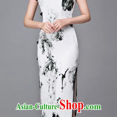 Chinese Top Grade Retro Ink Painting Silk Qipao Dress Traditional Republic of China Tang Suit Cheongsam for Women
