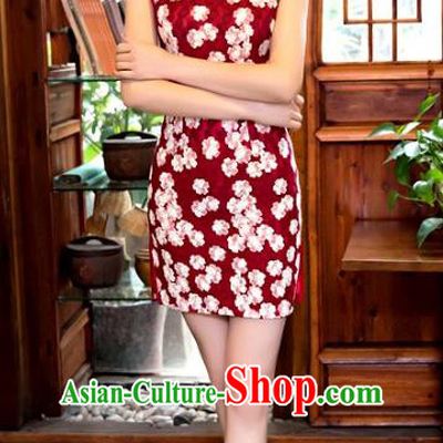 Chinese Top Grade Retro Red Short Qipao Dress Traditional Republic of China Tang Suit Cheongsam for Women