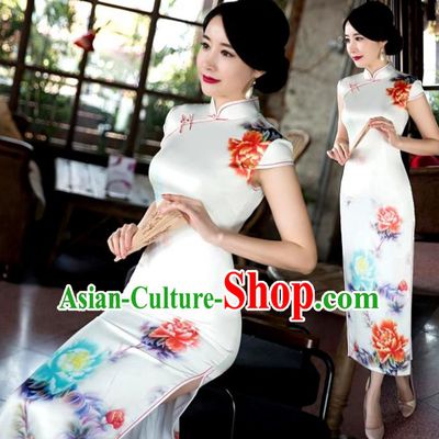Chinese Top Grade Retro Qipao Dress Traditional Republic of China Tang Suit Printing Peony Cheongsam for Women