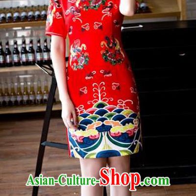 Chinese Top Grade Retro Red Qipao Dress Traditional Republic of China Tang Suit Short Cheongsam for Women