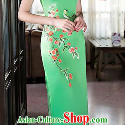 Chinese Top Grade Elegant Qipao Dress Traditional Republic of China Tang Suit Green Silk Cheongsam for Women