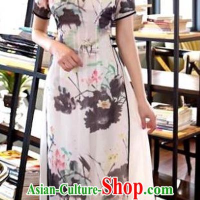 Chinese Top Grade Elegant Ink Painting Lotus Qipao Dress Traditional Republic of China Tang Suit White Cheongsam for Women