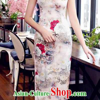 Top Grade Chinese Elegant Printing Peony Flowers Cheongsam Traditional Republic of China Tang Suit Silk Qipao Dress for Women