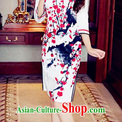 Top Grade Chinese Elegant Green Cheongsam Traditional China Tang Suit Ink Painting Plum Blossom Qipao Dress for Women