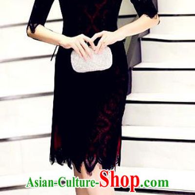 Top Grade Chinese Elegant Black Lace Tassel Cheongsam Traditional China Tang Suit Qipao Dress for Women