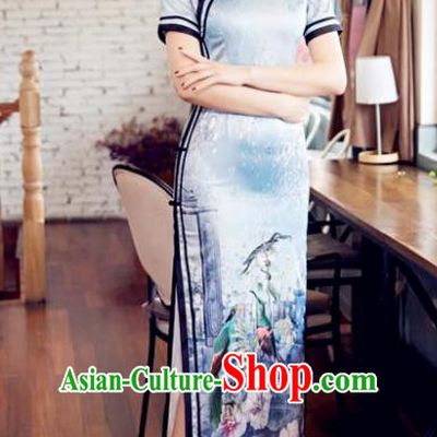 Chinese Top Grade Elegant Qipao Dress Traditional Republic of China Tang Suit Printing Silk Cheongsam for Women